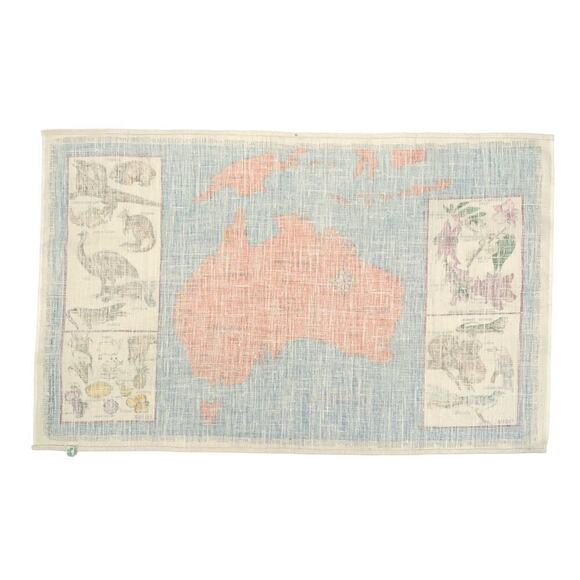VTG NOS Souvenir Tea Towel 100% Linen Map of Australia Hand Printed Made/Poland - Picture 2 of 13